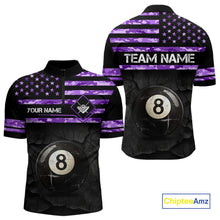 Load image into Gallery viewer, Customized Retro 8 Ball Pool Purple Camo US Flag Billiard Shirt For Men, Patriotic Billiard Jersey TDM4331