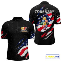 Load image into Gallery viewer, Personalized Patriotic 9 Ball Billiard Shirt For Men Custom Black Grunge American Flag Pool Jersey TDM4758