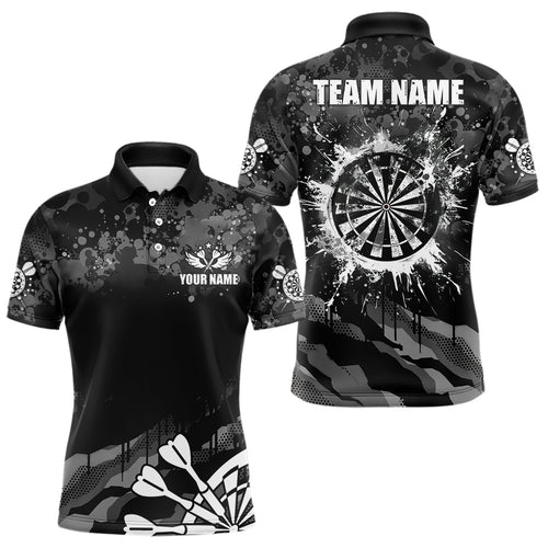 Black Grey Grunge Camo Darts Shirt For Men Custom Dart Jersey Pocket Option TDM3539