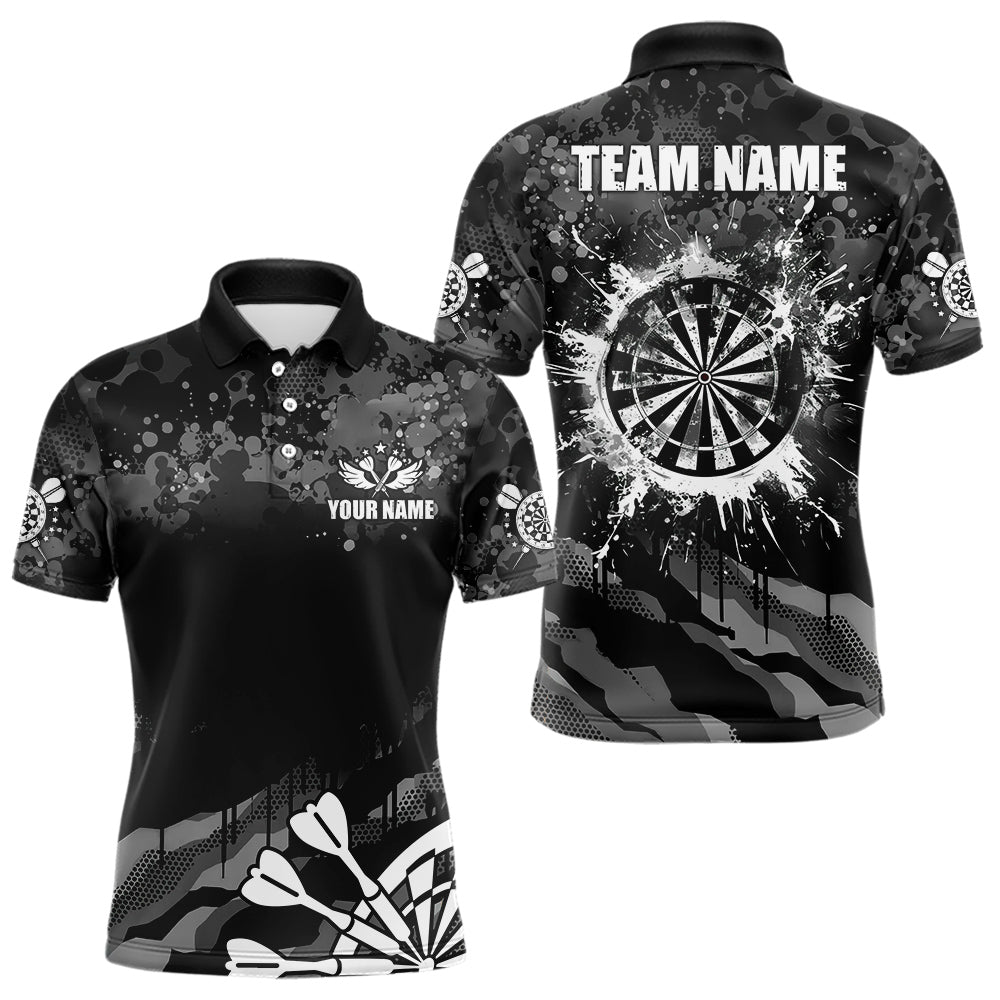 Black Grey Grunge Camo Darts Shirt For Men Custom Dart Jersey Pocket Option TDM3539
