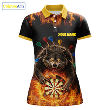 Load image into Gallery viewer, Personalized Fire Flame Wolf Darts Shirt For Women Custom Darts Jersey Team Polo &amp; Quarter Zip TDM6314