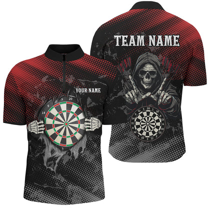 Red And Black Grim Reaper Custom Darts Shirts For Men, Personalized Skull Darts Team Jerseys TDM1987
