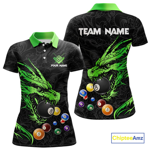Personalized Green Black 3D Dragon Billiard Balls Pool Shirt For Women, Billiard League Team Jersey TDM4341
