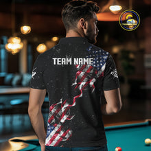 Load image into Gallery viewer, Customized Grunge US Flag Smoke Billiard Polo &amp; 1/4 Zip For Men, Patriotic 8 Ball Pool Team Jersey TDM4546