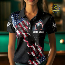 Load image into Gallery viewer, Customized Grunge US Flag Smoke Billiard Polo &amp; 1/4 Zip For Women, Patriotic 8 Ball Pool Team Jersey TDM4546