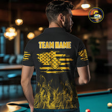 Load image into Gallery viewer, Yellow Flaming US Flag 9 Ball Billiard Shirt For Men Custom Patriotic Pool Player Team Jersey TDM4548