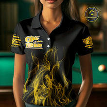 Load image into Gallery viewer, Yellow Flaming US Flag 9 Ball Billiard Shirt For Women Custom Patriotic Pool Player Team Jersey TDM4548