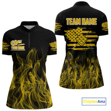 Load image into Gallery viewer, Yellow Flaming US Flag 9 Ball Billiard Shirt For Women Custom Patriotic Pool Player Team Jersey TDM4548