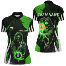 Load image into Gallery viewer, Funny Green Death Skeleton 8 Ball &amp; 9 Ball Billiard Shirts For Women Custom League Billiard Jerseys TDM2463