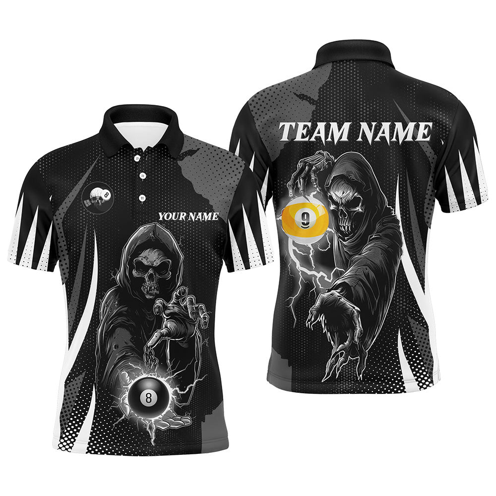 Funny Black Death Skeleton 8 Ball & 9 Ball Billiard Shirts For Men Custom League Billiard Jerseys TDM2464