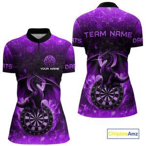 Darts Dragon Fire Flame 3D Printed Darts Shirts For Women Custom Team League Darts Jerseys |Purple TDM4759