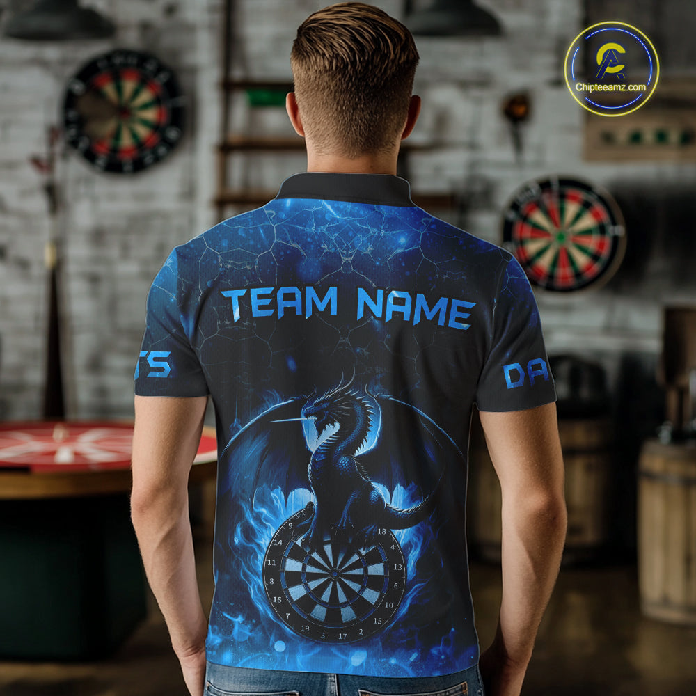 Darts Dragon Fire Flame 3D Printed Darts Shirts For Men Custom Team League Darts Jerseys |Blue TDM4760