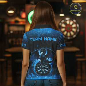 Darts Dragon Fire Flame 3D Printed Darts Shirts For Women Custom Team League Darts Jerseys |Blue TDM4760