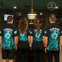 Load image into Gallery viewer, Turquoise Flaming 8 Ball Billiard Polo &amp; 1/4 Zip For Women Custom Billiard Jersey, Pool Team Shirts TDM5433