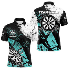 Load image into Gallery viewer, Turquoise Grunge Darts Polo, 1/4 Zip Custom Dart Shirt For Men Darts Jerseys TDM3542