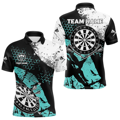 Turquoise Grunge Darts Polo, 1/4 Zip Custom Dart Shirt For Men Darts Jerseys TDM3542