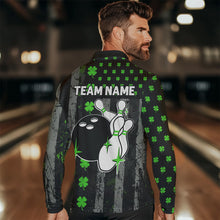 Load image into Gallery viewer, Green Shamrock Grunge US Flag Patriotic Bowling Shirts For Women Custom St Patrick Day Bowling Jersey TDM3545