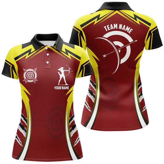Personalized Red Yellow Archery Games Tournament Women Polo Shirts Custom Archery Jerseys For Team TDM1422