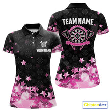 Load image into Gallery viewer, Funny Custom Dart Shirt For Women, Pink Black Glowing Star Pattern Darts Polo &amp; Quarter Zip TDM3885