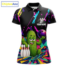 Load image into Gallery viewer, Colorful Bowling Jersey Funny Cactus Bowling Polo &amp; 1/4 Zip For Women Custom Bowling Team Shirts TDM6492