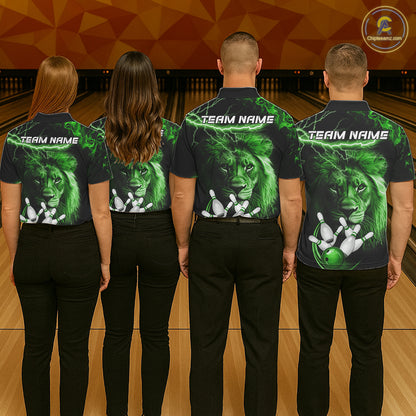 Personalized Green Lightning Thunder Lion Bowling Shirts For Men Custom Bowling Team Jerseys TDM7220