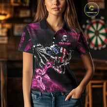 Load image into Gallery viewer, Fire Flame Darts Board American Flag Skull Dart Shirts For Women Custom Darts Team Jerseys |Pink TDM4774