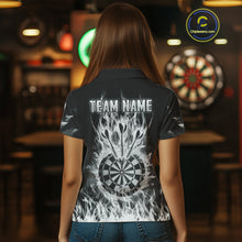Load image into Gallery viewer, Fire Flame Darts Board American Flag Skull Dart Shirts For Women Custom Darts Team Jerseys |Grey TDM4775