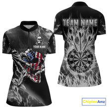 Load image into Gallery viewer, Fire Flame Darts Board American Flag Skull Dart Shirts For Women Custom Darts Team Jerseys |Grey TDM4775