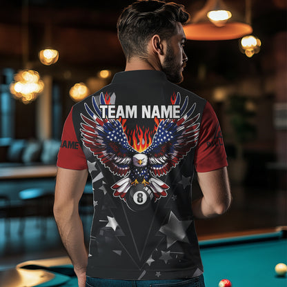 Personalized Eagle American Fire Flame Men Billiard Shirts Custom Patriotic Billiard Pool Jerseys TDM2726