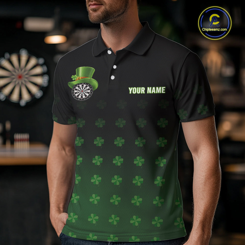 Black And Green St Patrick Day Shamrock Darts Shirt For Men Custom Lucky Darts Team Jersey TDM5705
