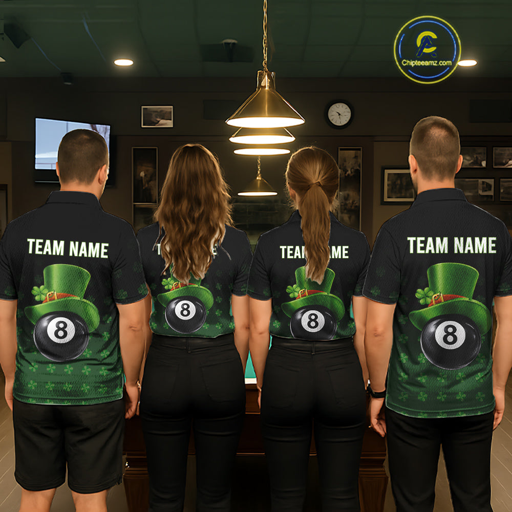 Black And Green 8 Ball Pool Shamrock Billiard Shirt For Men Custom St Patrick Day Billiard Jersey TDM5706