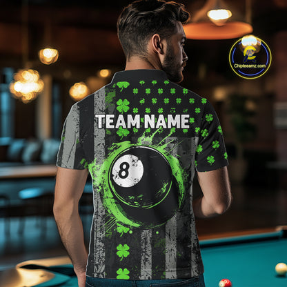Green Grunge US Flag Luckiest Shamrock Billiard Shirt For Men Custom St Patrick Day Pool Jersey TDM5710