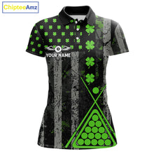 Load image into Gallery viewer, Green Grunge US Flag Luckiest Shamrock Billiard Shirt For Women Custom St Patrick Day Pool Jersey TDM5710