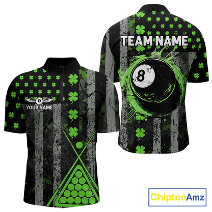 Green Grunge US Flag Luckiest Shamrock Billiard Shirt For Men Custom St Patrick Day Pool Jersey TDM5710