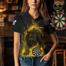 Load image into Gallery viewer, Yellow Flaming Lion Darts Shirts For Women Custom Fire Darts League Jersey Team Polo &amp; 1/4 Zip TDM6066