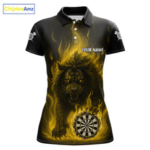 Load image into Gallery viewer, Yellow Flaming Lion Darts Shirts For Women Custom Fire Darts League Jersey Team Polo &amp; 1/4 Zip TDM6066