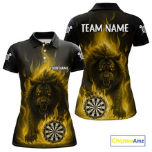 Load image into Gallery viewer, Yellow Flaming Lion Darts Shirts For Women Custom Fire Darts League Jersey Team Polo &amp; 1/4 Zip TDM6066