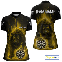 Load image into Gallery viewer, Yellow Flaming Lion Darts Shirts For Women Custom Fire Darts League Jersey Team Polo &amp; 1/4 Zip TDM6066
