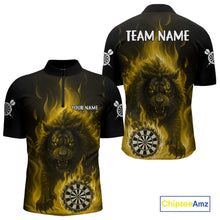 Load image into Gallery viewer, Yellow Flaming Lion Darts Shirts For Men Custom Fire Darts League Jersey Team Polo &amp; 1/4 Zip TDM6066