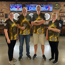 Load image into Gallery viewer, Yellow Flaming Lion Darts Shirts For Women Custom Fire Darts League Jersey Team Polo &amp; 1/4 Zip TDM6066