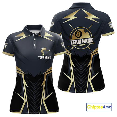 Billiard Jerseys For Women Custom Polo & Quarter-Zip Billiard Team Shirts, 8 Ball Pool Shirt |Gold TDM3978