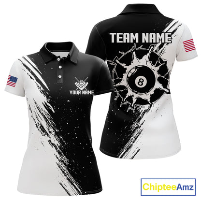 Black And White 8 Ball Billiard Pool Shirts For Women Custom Billiard Tournament Team Jersey TDM7236