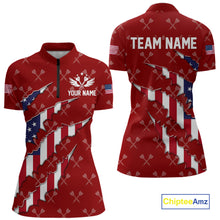 Load image into Gallery viewer, Personalized American Flag Red Dart Pattern Polo &amp; Quarter Zip For Women, Patriotic Darts Jersey TDM4997