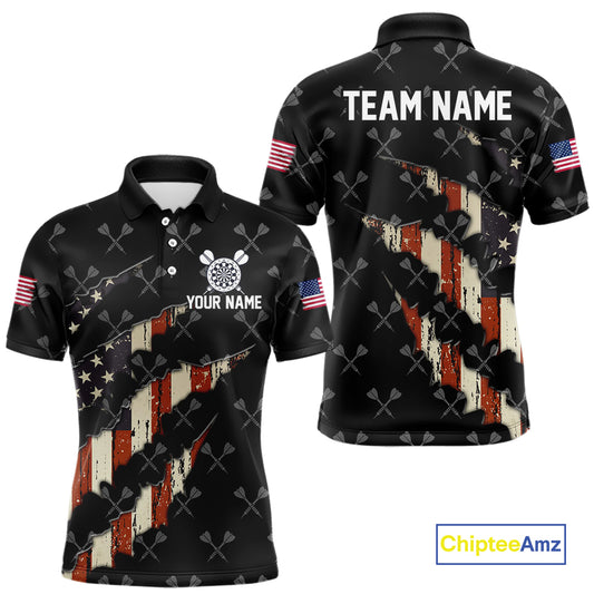 Vintage American Flag Darts Polo & Quarter Zip Custom Darts Shirt For Men, Patriotic Darts Jersey TDM4999