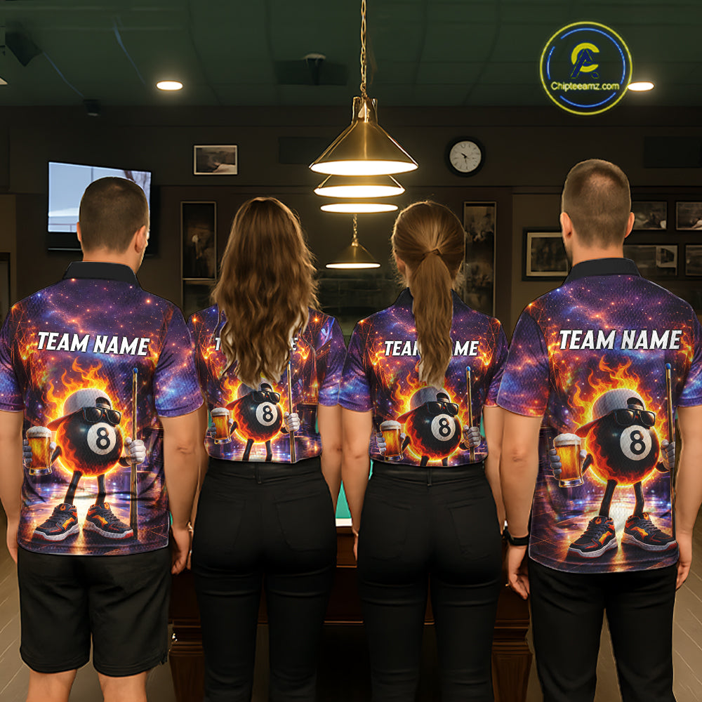 Flame 8 Ball Billiard Shirt For Women Custom Funny Pool Shirt, Billiard Team Jersey Polo & 1/4 Zip TDM5714