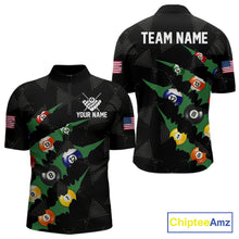 Load image into Gallery viewer, Personalized Scratch Black 8 Ball Billiard Shirt For Men, Pool Team Jersey Polo 1/4 Zip |Green TDM6070