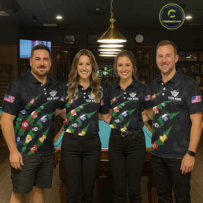 Personalized Scratch Black 8 Ball Billiard Shirt For Women, Pool Team Jersey Polo 1/4 Zip |Green TDM6070