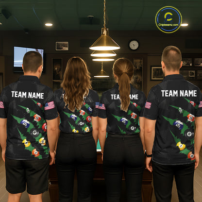 Personalized Scratch Black 8 Ball Billiard Shirt For Women, Pool Team Jersey Polo 1/4 Zip |Green TDM6070