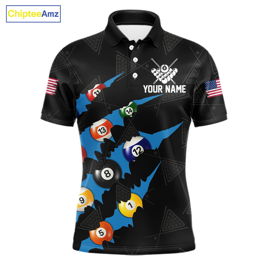 Personalized Scratch Black 8 Ball Billiard Shirt For Men, Pool Team Jersey Polo 1/4 Zip |Blue TDM6071