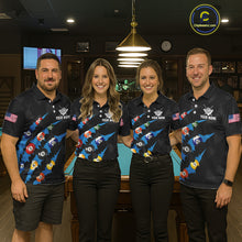 Load image into Gallery viewer, Personalized Scratch Black 8 Ball Billiard Shirt For Men, Pool Team Jersey Polo 1/4 Zip |Blue TDM6071